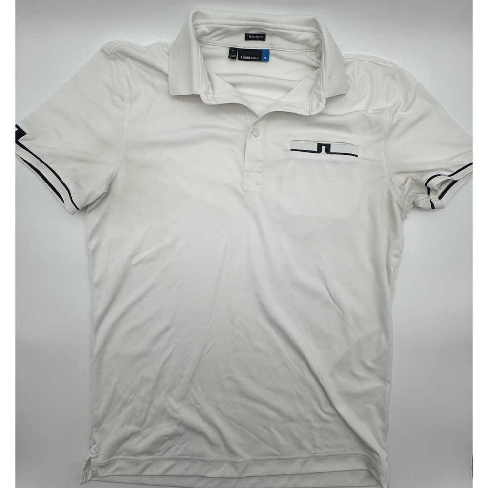 J.Lindeberg Petr TX Jersey Golf Polo Shirt White Regular Fit Men's Size